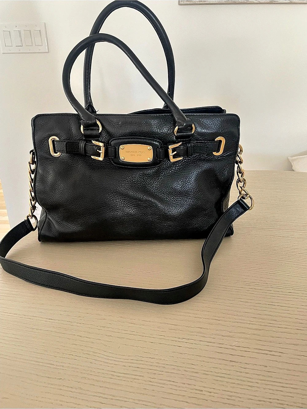 Michael Kors Hamilton Large Leather Satchel Black Shoulder Bag